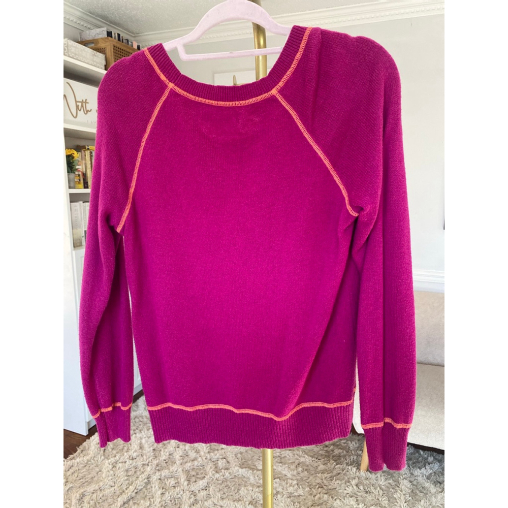 Old Navy Magenta Sweater Contrast Stitch Cotton Athleisure Quiet Luxury Lounge M - Picture 3 of 6